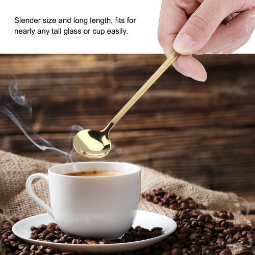 Hjlian Cuillere A Cafe Glacee En Acier Inoxydable, Cuillere A Long Manche, Cuillere A Melanger, Cuillere A Glace (Doree)
