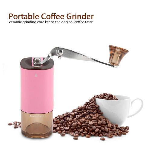 Hjlian Moulin A Cafe Manuel Portable, Broyeur A Grains, Noyau De Broyage En Ceramique, Pour La Maison Et Le Bureau (Rose)