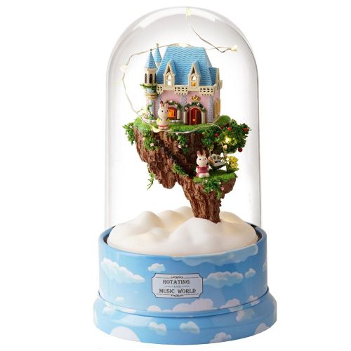 HJLIAN Maison de poupee miniature a monter soi-meme avec couvercle anti-poussiere et boite a musique rotative Dream of Sky