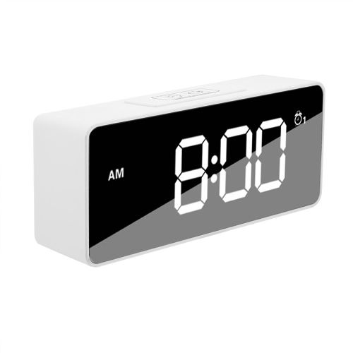 HJLIAN Reveil numerique multifonction avec fonction de rappel d'alarme et de musique, chargement USB, retroeclairage, affichage miroir, blanc