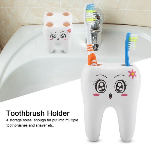 HJLIAN Porte-brosse a dents en forme de dents de dessin anime, support de brosse a dents a 4 trous pour salle de bain