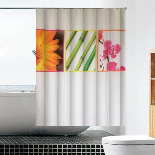 HJLIAN Rideau de douche impermeable en polyester a motif de bambou et fleurs avec 12 crochets