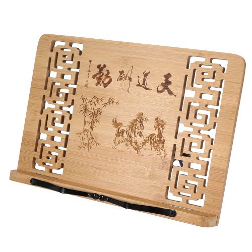 Hjlian Support De Livre Reglable En Bambou Sculpte Creux, Support De Manuel De Lecture