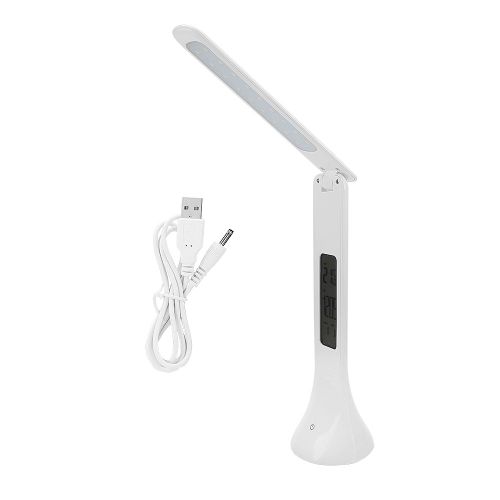 Hjlian Lampe De Table Pliable, Rechargeable Et Reglable, Avec Horloge Et Thermometre