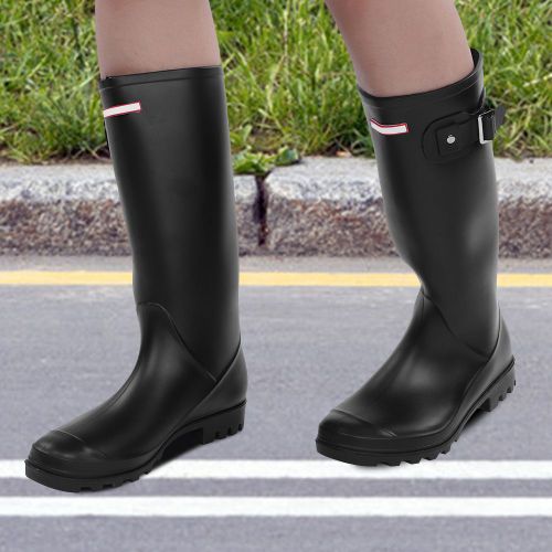 HJLIAN Bottes de pluie impermeables et antiderapantes en caoutchouc noir pour femme (36)