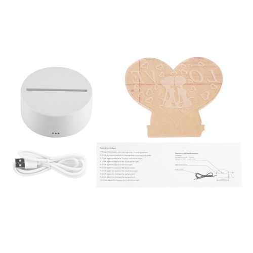 Hjlian Lampe De Table Tactile 3d Usb 4,5 V, Effet Illusion Visuelle Romantique, 7 Couleurs (Base Blanche)