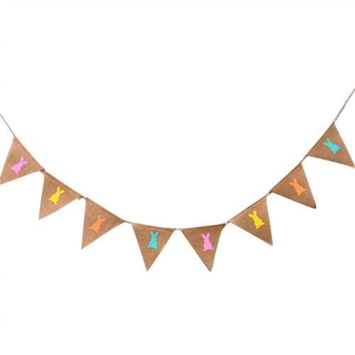 HJLIAN Banniere en toile de jute a imprime lapin, drapeaux suspendus en lin pour decoration de fete d'anniversaire de Paques
