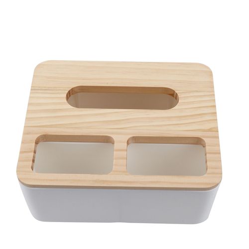 HJLIAN Boite a mouchoirs amovible en polypropylene avec couvercle en pin pour la maison, la voiture ou le bureau (rectangulaire a 3 compartiments)