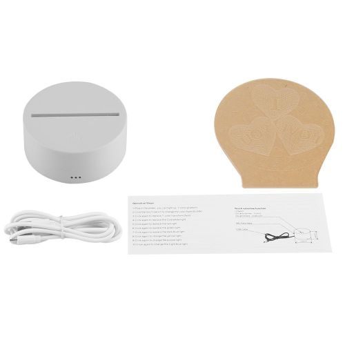 Hjlian Lampe De Table Tactile 3d Usb 4,5 V, Effet Illusion Visuelle Romantique, 7 Couleurs (Base Blanche)