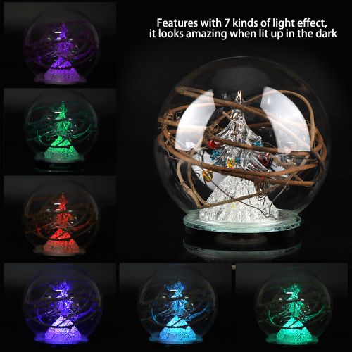Hjlian Lampe Led En Forme De Boule De Verre Pour Sapin De Noel, Decoration De Table Pour La Maison Ou Le Bureau, Cadeaux D'anniversaire (Vignes)