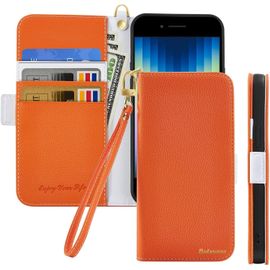 Coque Pour Iphone Se 2022/Iphone Se 2020 Rabat,Housse Iphone 8/Iphone 7 Clapet,Portefeuille Etui Avec Fonction Support Et Porte-Carte,Litchi Texturé Cuir/Antichoc Flip Cover Case.Orange