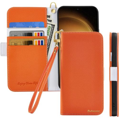 Coque Pour Samsung Galaxy S23+ Rabat,Housse Samsung S23 Plus Clapet,Portefeuille Etui Avec Fonction Support Et Porte-Carte,Litchi Texturé Cuir/Antichoc Flip Cover Case.Orange