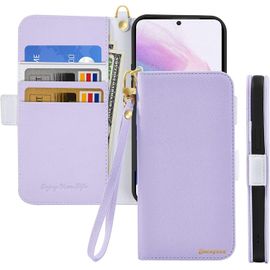 Coque Pour Samsung Galaxy A52 Rabat,Housse Samsung A52 5g/A52s 5g Clapet,Portefeuille Etui Avec Fonction Support Et Porte-Carte,Litchi Texturé Cuir/Antichoc Flip Cover Case.Violet Clair