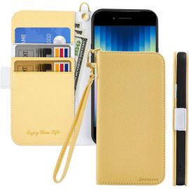 Coque Pour Iphone Se 2022/Iphone Se 2020 Rabat,Housse Iphone 8/Iphone 7 Clapet,Portefeuille Etui Avec Fonction Support Et Porte-Carte,Litchi Texturé Cuir/Antichoc Flip Cover Case.Jaune