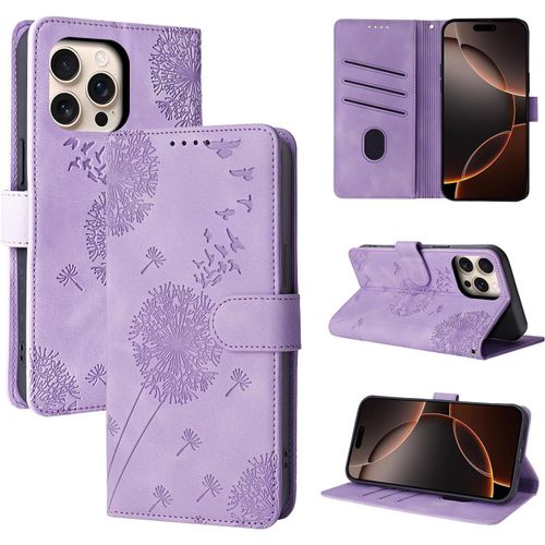 Coque Iphone 16 Pro Pissenlit Housse En Cuir Pu Iphone 16 Pro Étui À Fermeture Magnétique Portefeuille Étui À Rabat Pour Iphone 16 Pro Violet
