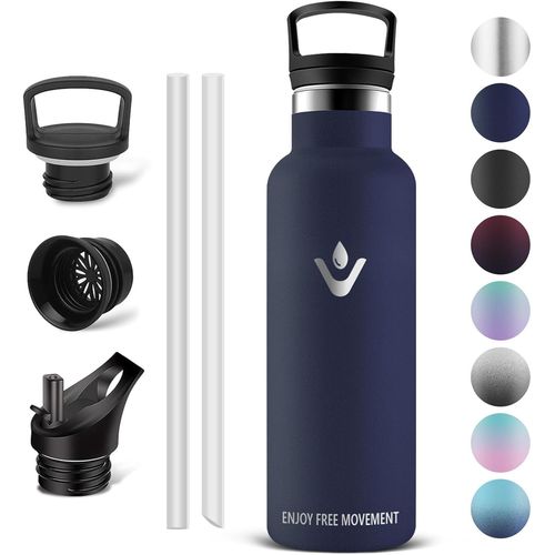 Bouteille Isotherme - Thermos 500ml, Gourde Avec Paille, Gourdes Sans Bpa, Gourde Enfant & Adulte Pour Sport, École, Bureau, Gym, Voyage, Bleu Foncé