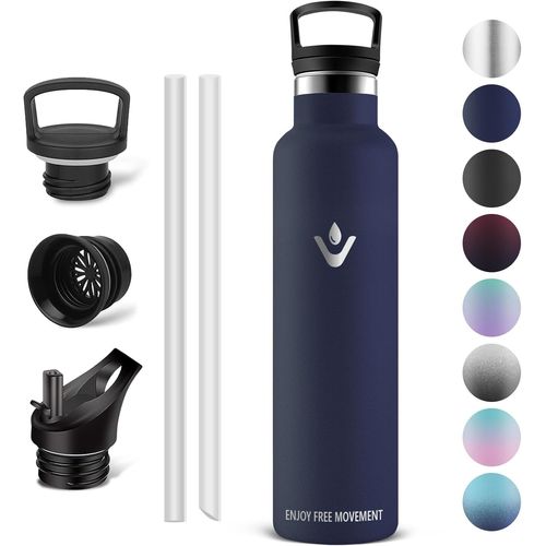 Bouteille Isotherme - Thermos 1000ml, Gourde Avec Paille, Gourdes Sans Bpa, Gourde Enfant & Adulte Pour Sport, École, Bureau, Gym, Voyage, Bleu Foncé