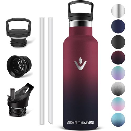 Bouteille - Thermos 0.5l, Gourde Avec Paille, Gourdes Sans Bpa, Gourde Enfant & Adulte Pour Sport, École, Bureau, Gym, Voyage, Rouge - Noir