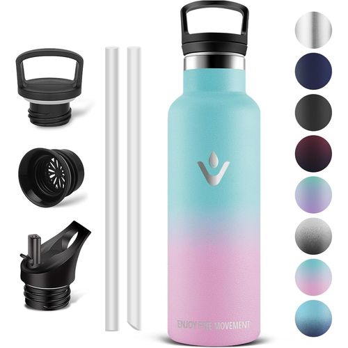 Bouteille D'eau - Thermos 0.5l, Gourde Avec Paille, Gourdes Sans Bpa, Gourde Enfant & Adulte Pour Sport, École, Bureau, Gym, Voyage, Vert - Rose