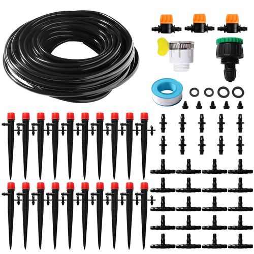 66 Pièces 4/7 mm Kit d'irrigation Goutte, 15m Tuyau d'irrigation, Systeme Irrigation, avec Raccords Cannelés Droits, Connecteurs en T, Bouchons d'extrémité, pour Jardin, Plantes