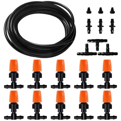 30 Pièces 4/7 mm Kit d'irrigation Goutte, 5m Tuyau d'irrigation, Systeme Irrigation, avec Raccords Cannelés Droits, Connecteurs en T, Bouchons d'extrémité, pour Jardin, Plantes