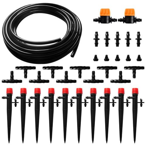 33 Pièces 4/7 mm Kit d'irrigation Goutte, 5m Tuyau d'irrigation, Systeme Irrigation, avec Raccords Cannelés Droits, Connecteurs en T, Bouchons d'extrémité, pour Jardin, Plantes