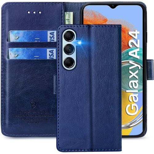 Coque Pour Samsung Galaxy A24 4g, Étuis À Rabat Samsung Galaxy A24 4g,Premium Pu Etui Housse En Cuir Portefeuille De Protection Magnétique Pour Samsung Galaxy A24 4g,Bleu