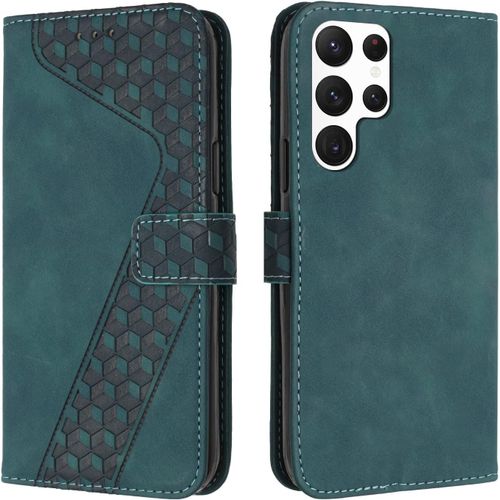 Coque Pour Samsung Galaxy S23 Ultra, Etui Protection Housse Premium En Cuir Pu Portefeuille Étui Téléphone [Fermoir Magnétique] [Fentes Pour Cartes] Flip Case Pour Galaxy S23 Ultra(Vert