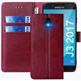 Coque Pour Samsung Galaxy J3 2017 /J330, Étuis À Rabat Samsung Galaxy J3 2017 /J330,Premium Pu Etui Housse En Cuir Portefeuille De Protection Magnétique Pour Samsung Galaxy J3 2017 /J330,Rouge