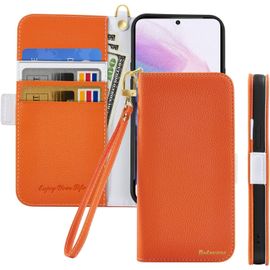 Coque Pour Samsung Galaxy A53 5g Rabat,Housse Samsung A53 5g Clapet,Portefeuille Etui Avec Fonction Support Et Porte-Carte,Litchi Texturé Cuir/Antichoc Flip Cover Case.Orange