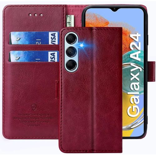 Coque Pour Samsung Galaxy A24 4g, Étuis À Rabat Samsung Galaxy A24 4g,Premium Pu Etui Housse En Cuir Portefeuille De Protection Magnétique Pour Samsung Galaxy A24 4g,Rouge