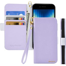 Coque Pour Iphone Se 2022/Iphone Se 2020 Rabat,Housse Iphone 8/Iphone 7 Clapet,Portefeuille Etui Avec Fonction Support Et Porte-Carte,Litchi Texturé Cuir/Antichoc Flip Cover Case.Violet Clair