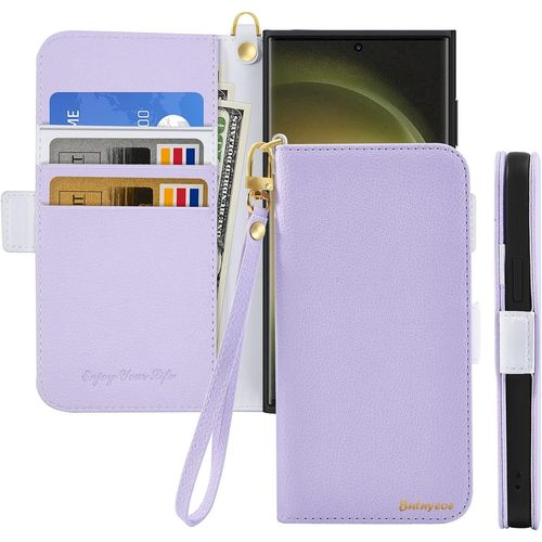Coque Pour Samsung Galaxy S23 Ultra Rabat,Housse Samsung S23 Ultra Clapet,Portefeuille Etui Avec Fonction Support Et Porte-Carte,Litchi Texturé Cuir/Antichoc Flip Cover Case.Violet Clair