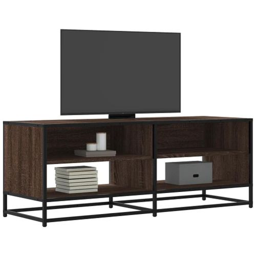 Meuble Tv Chêne Marron 120,5x40x46cm Bois D'ingénierie Et Métal
