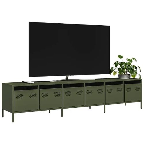Meuble Tv Vert Olive 202x39x43,5 Cm Acier Laminé À Froid