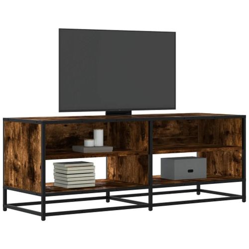 Meuble Tv Chêne Fumé 120,5x40x46 Cm Bois D'ingénierie Et Métal