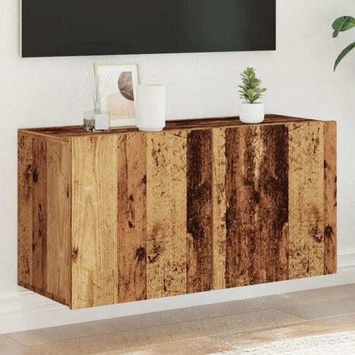 Meuble Tv Mural Vieux Bois 80x30x41 Cm