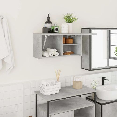 Armoire Murale De Bain Gris Béton 60x25x30 Cm Bois D'ingénierie