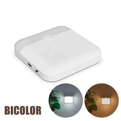 Lumière de capteur de mouvement Led USB TYPE-C charge lampe carrée pour chambre cuisine escalier couloir garde-robe Chi conseil éclairage veilleuse - Type 2color in one Lamp-2PCs