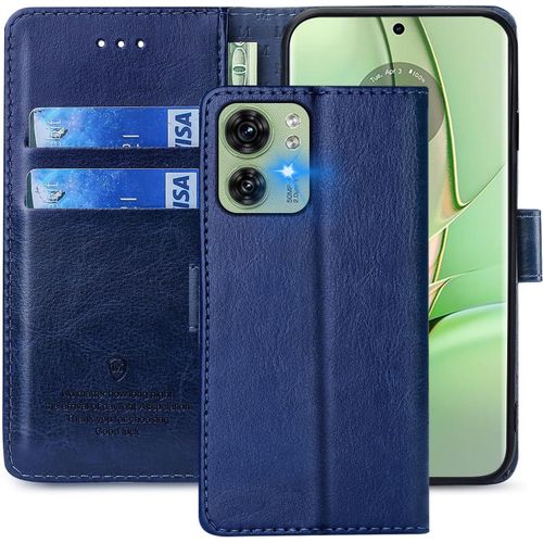 Coque Pour Motorola Edge 40, Étui À Rabat Premium Pu En Cuir Portefeuille De Protection Magnétique, Bleu