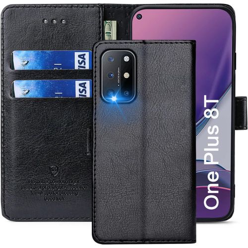 Coque Pour Oneplus 8t, Étuis À Rabat Oneplus 8t,Premium Pu Etui Housse En Cuir Portefeuille De Protection Magnétique Pour Oneplus 8t,Noir