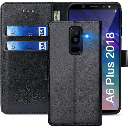 Coque Pour Samsung Galaxy A6 Plus 2018, Étuis À Rabat Samsung Galaxy A6 Plus 2018,Premium Pu Etui Housse En Cuir Portefeuille De Protection Magnétique Pour Samsung Galaxy A6 Plus 2018,Noir