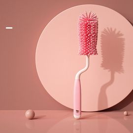 Brosse De Nettoyage De Bouteilles En Silicone,Sucette Pour Bébé,Épurateur De Paille,Tasse En Verre À 360 Degrés,Brosse De Nettoyage,Ensemble D'outils De Nettoyage De Cuisine - Type Crank Brush-Pink