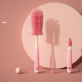 Brosse De Nettoyage De Bouteilles En Silicone,Sucette Pour Bébé,Épurateur De Paille,Tasse En Verre À 360 Degrés,Brosse De Nettoyage,Ensemble D'outils De Nettoyage De Cuisine - Type Set2 Pink