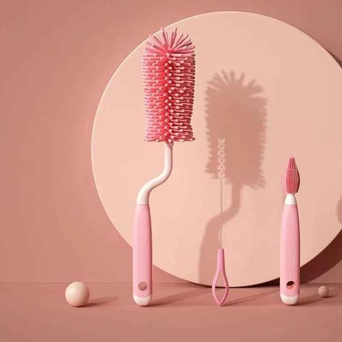 Ensemble D'outils De Nettoyage À 360 Degrés,Tasse En Verre,Brosse De Nettoyage De Cuisine,Brosse De Nettoyage De Bouteilles En Silicone,Sucette Pour Bébé,Épurateur De Paille - Type Pink