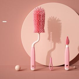 Brosse De Nettoyage De Bouteilles En Silicone,Sucette Pour Bébé,Épurateur De Paille,Tasse En Verre À 360 Degrés,Brosse De Nettoyage,Ensemble D'outils De Nettoyage De Cuisine - Type Set1 Pink