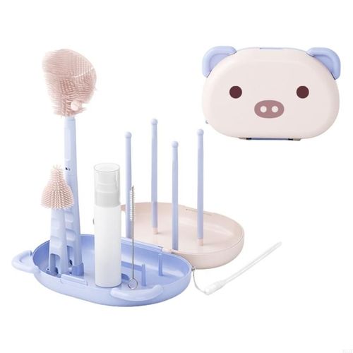 Brosses Pour Biberon En Silicone 6 En 1,Adapté Aux Voyages,Avec Étui Rangement - Type For Purple Pink