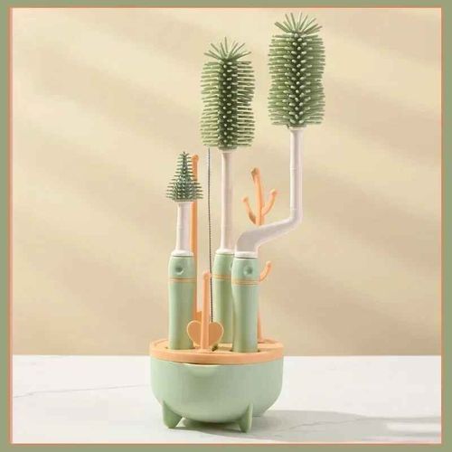 Bisantos En Silicone Résistant À La Rotation À 360 °,Brosse À Sucette,Récipient À Eau De Lavage,Ensemble De Livres En Paille,Brosse À Tasse En Caoutchouc Souple,3 En 1 - Type Green Set
