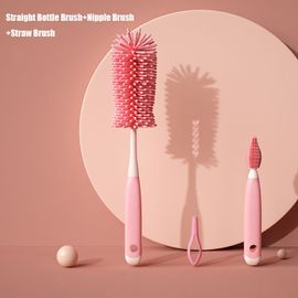 Ensemble De Brosses En Silicone Pour Bouteille Et Livres,Accessoires Pour Bébé,Longue Poignée,Gobelet En Verre,Récureur De Paille,Nettoyant De Sucette,Résistant À 360 - Type 3pcs Pink #A