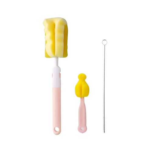 3 Pièces/Lot Bouteille Brosse Éponge Rotation Bébé Sucette Tasse Mamelon Nettoyage Brosses Ensemble Poche Tête Souple Goupillon De Nettoyage - Type Pink #B
